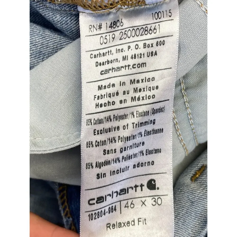Carhartt Men's Relaxed Fit Straight Jeans 46x30‎ Blue Light Wash